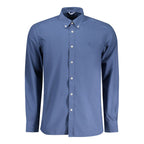 North Sails blue cotton men's shirt displayed flat, showing collar, buttons, and classic fit for casual or nautical style.