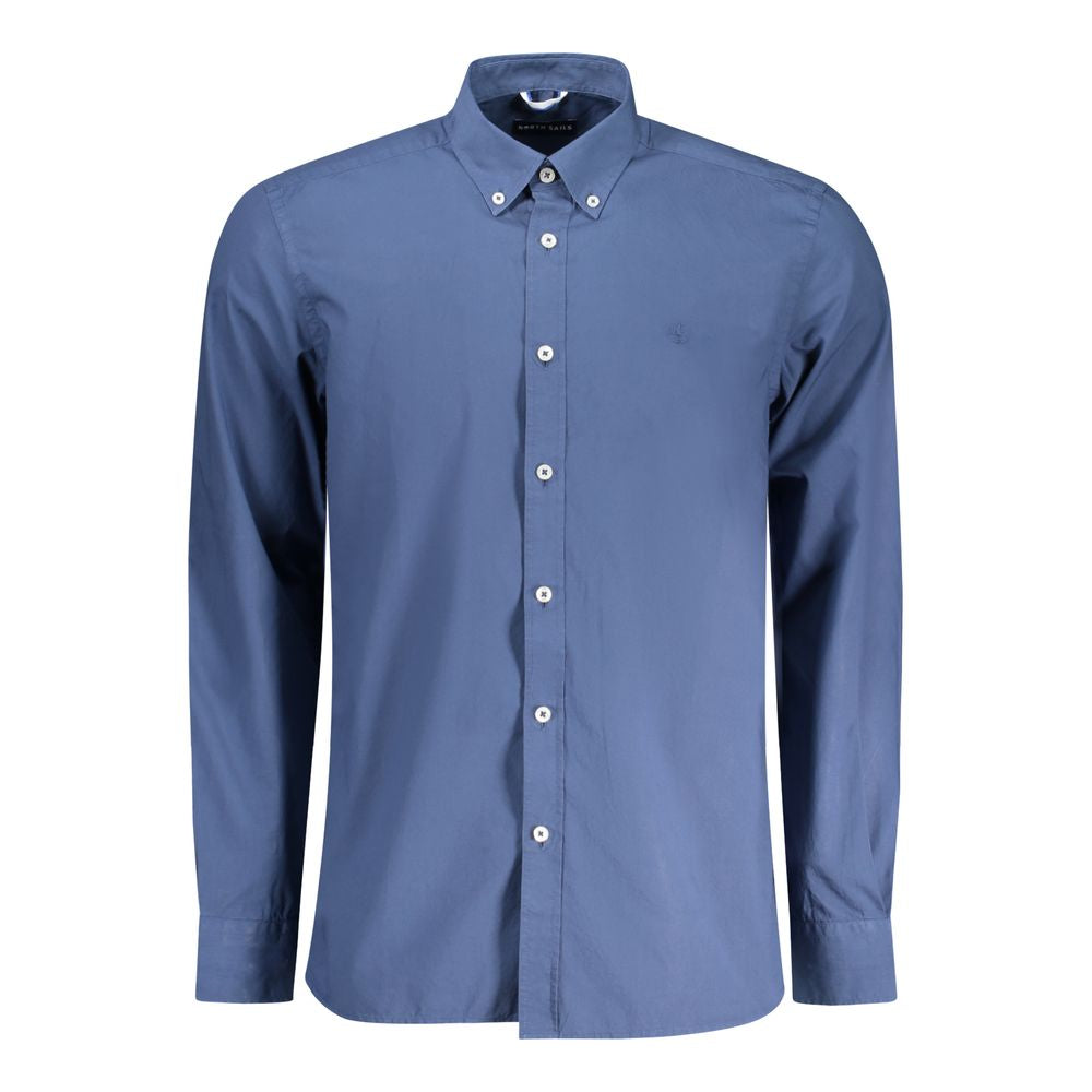 North Sails blue cotton men's shirt displayed flat, showing collar, buttons, and classic fit for casual or nautical style.