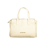 Mario Valentino beige polyurethane women's bag with sleek design and top handle, featuring subtle branding and spacious interior.