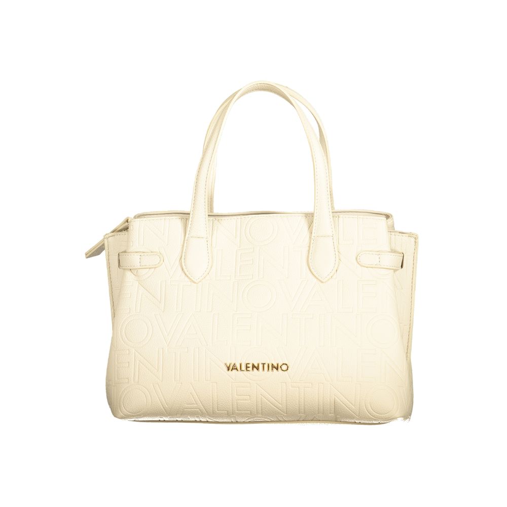 Mario Valentino beige polyurethane women's bag with sleek design and top handle, featuring subtle branding and spacious interior.