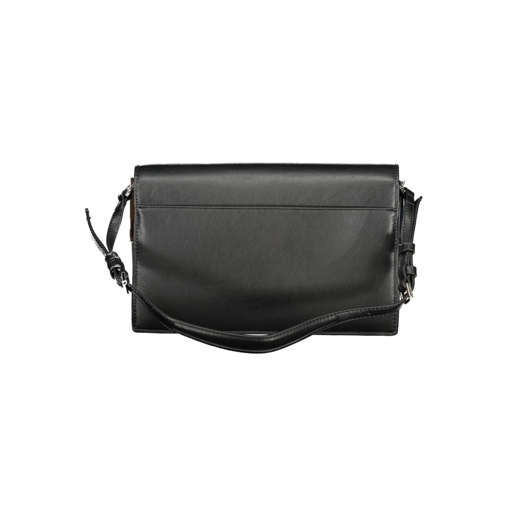 Calvin Klein black polyester women's bag with sleek design and top handles, featuring subtle branding and spacious interior.