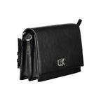 Calvin Klein black polyester women's bag with sleek design and top handle, featuring minimalist style and subtle branding.