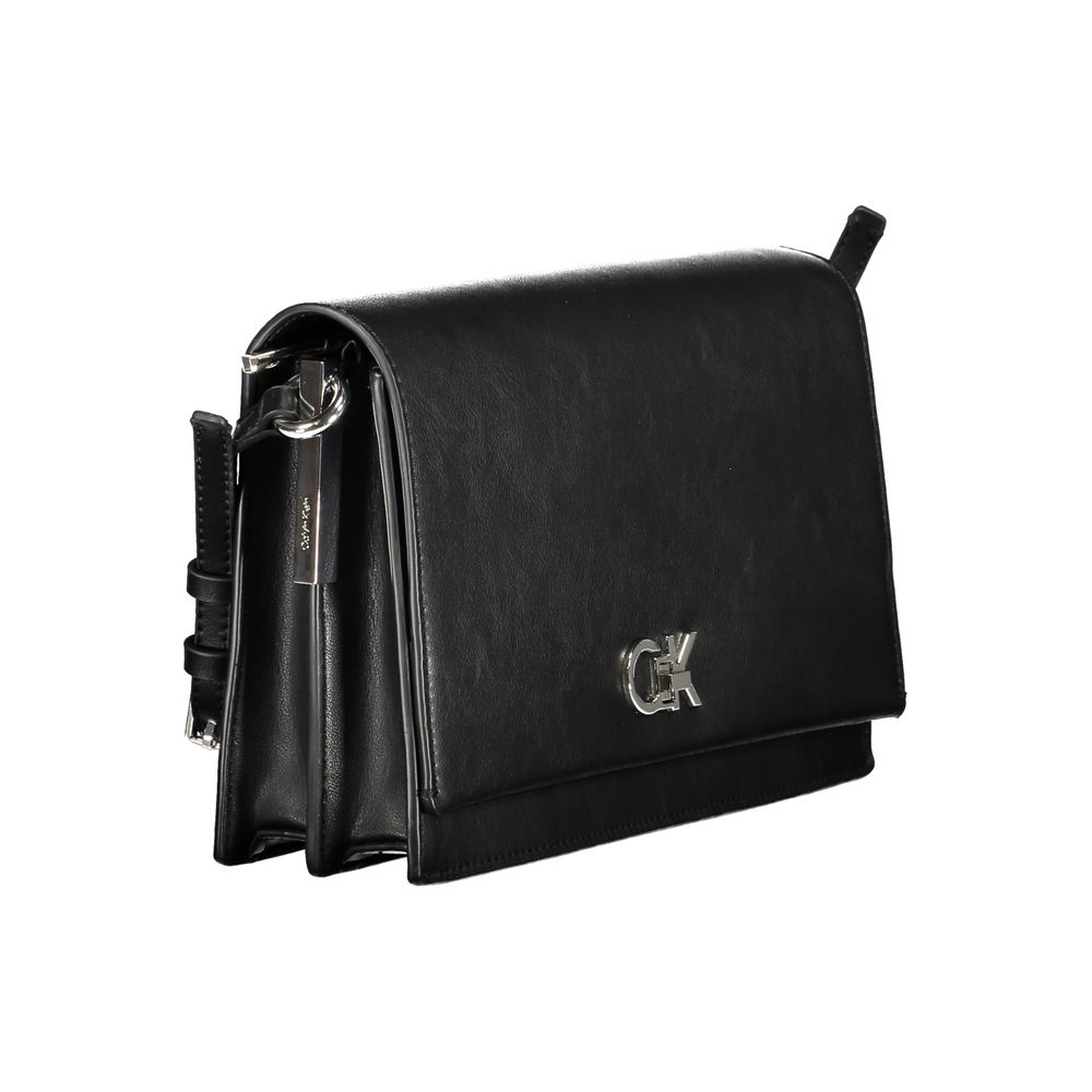 Calvin Klein black polyester women's bag with sleek design and top handle, featuring minimalist style and subtle branding.