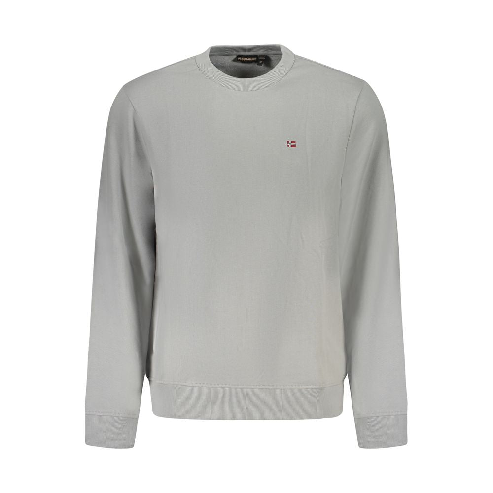 Gray Napapijri men's cotton sweatshirt with a relaxed fit and crew neckline, displayed on a plain background.