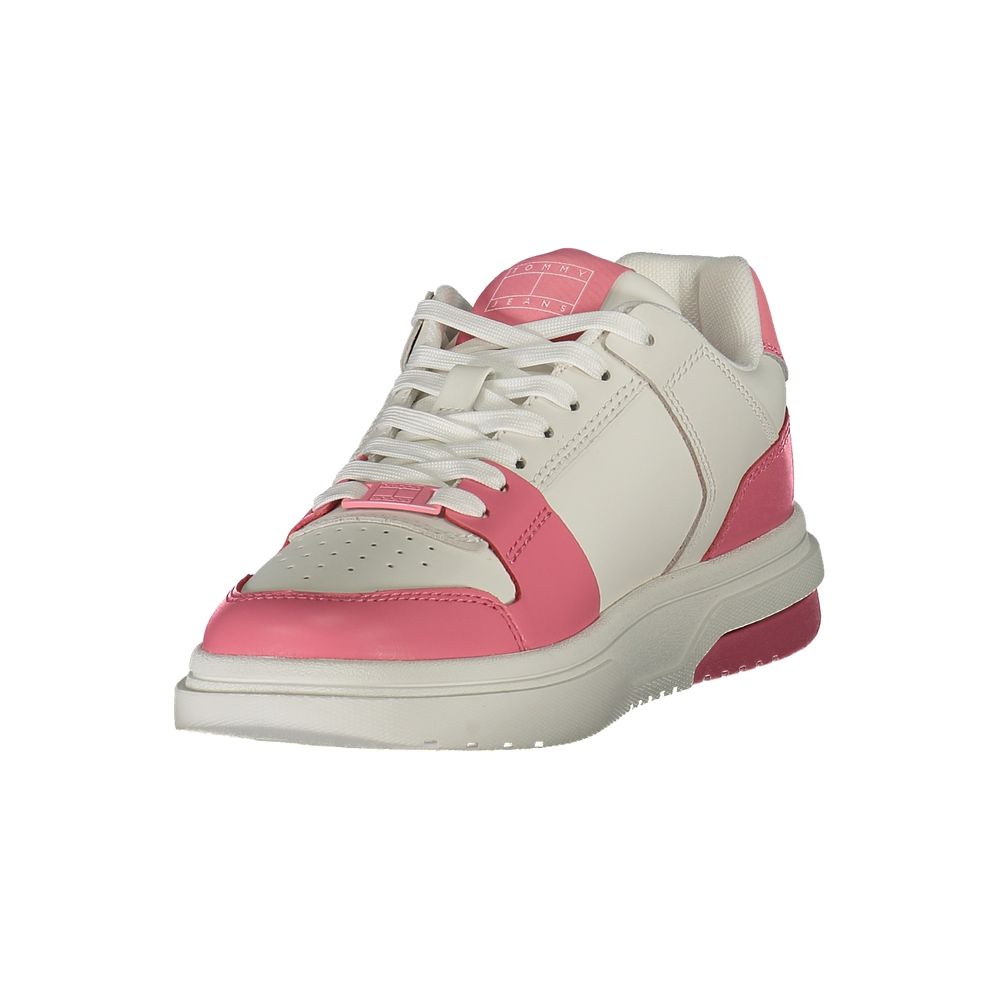 Tommy Hilfiger Rosa poliuretano donna sneaker showing pink and white design with laces and casual athletic style.