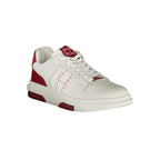 Tommy Hilfiger men's red polyurethane sneaker with white sole, stylish casual footwear for men.