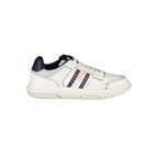 Tommy Hilfiger blue polyurethane men's sneaker with white sole and laces, casual athletic shoe.