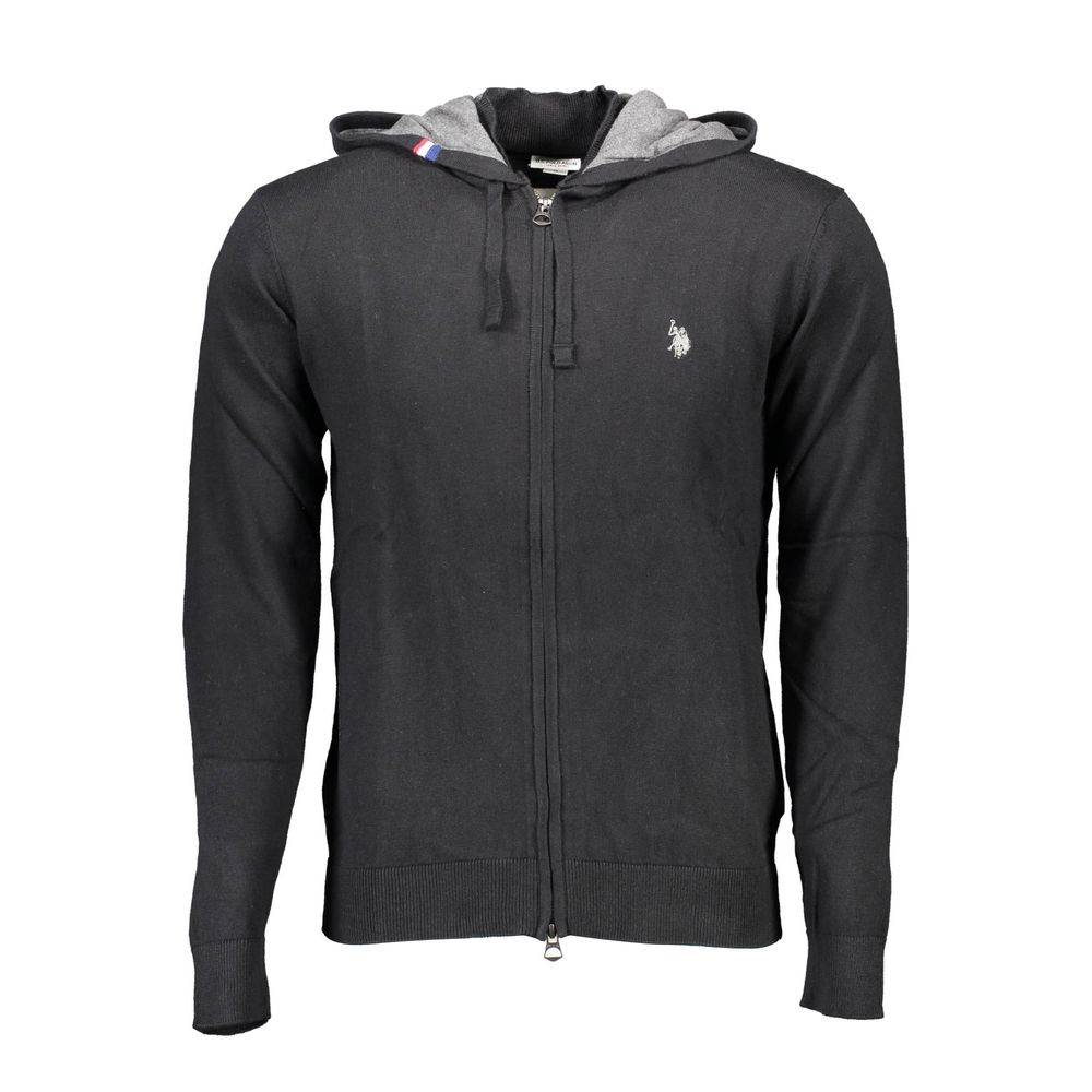 Black cotton men's sweater from U.S. POLO ASSN. featuring a classic design and ribbed cuffs, ideal for casual wear.