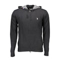 Black cotton men's sweater from U.S. POLO ASSN. featuring a classic design and ribbed cuffs, ideal for casual wear.