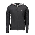 Black cotton men's sweater from U.S. POLO ASSN. featuring a classic design and ribbed cuffs, ideal for casual wear.