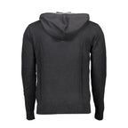 Black cotton men's sweater by U.S. POLO ASSN., featuring a classic crew neck and ribbed cuffs.