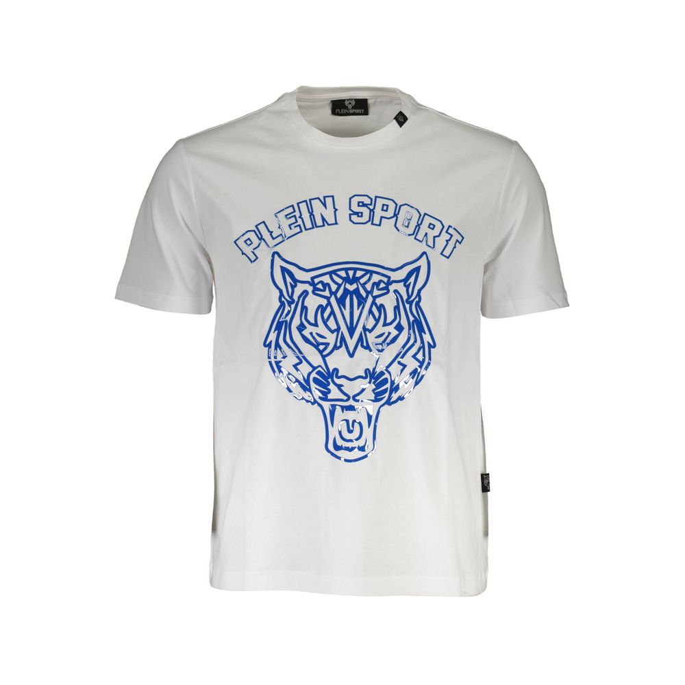 White cotton men's T-shirt by Plein Sport featuring a classic crew neckline and clean, minimal design.