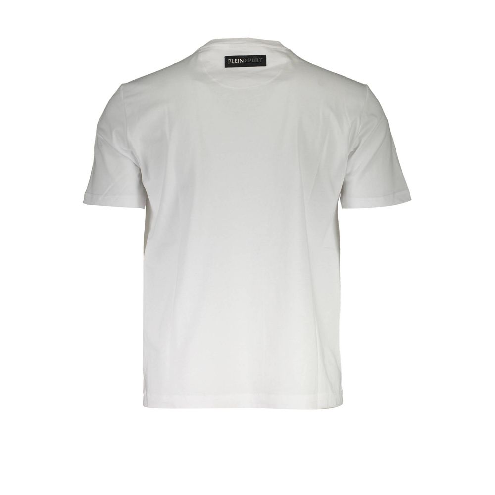White cotton men's T-shirt by Plein Sport, featuring a classic fit and comfortable fabric, displayed on a plain background.