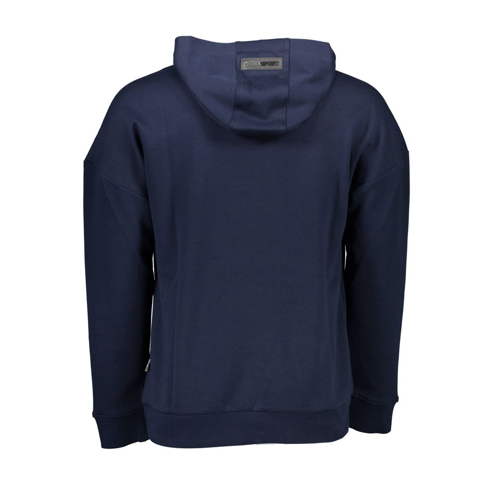 Blue cotton men's sweatshirt by Plein Sport featuring a casual fit and ribbed cuffs, displayed on a plain background.