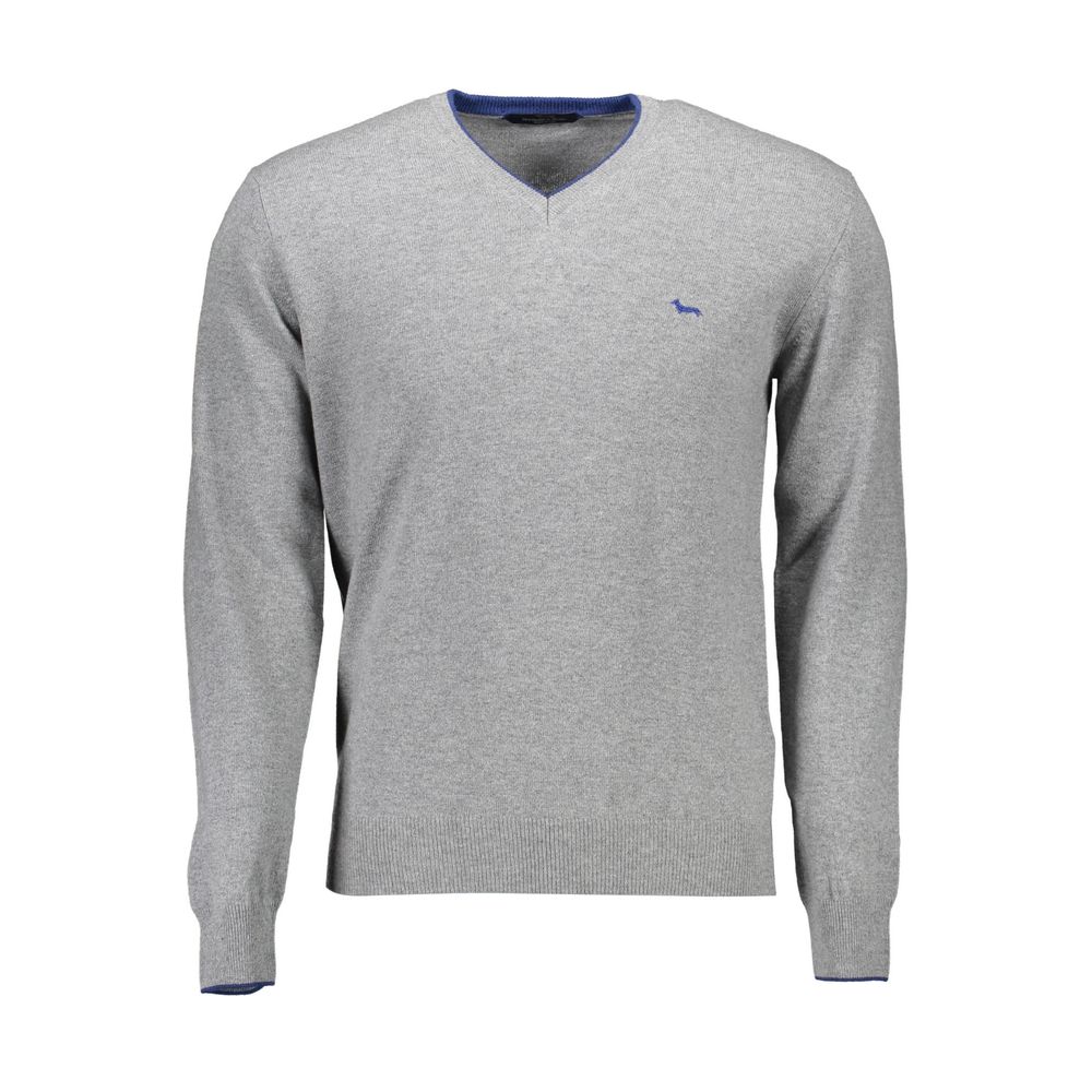 Harmont & Blaine Grigio Lana men's sweater with a classic crew neck and ribbed cuffs, made from soft gray wool fabric.