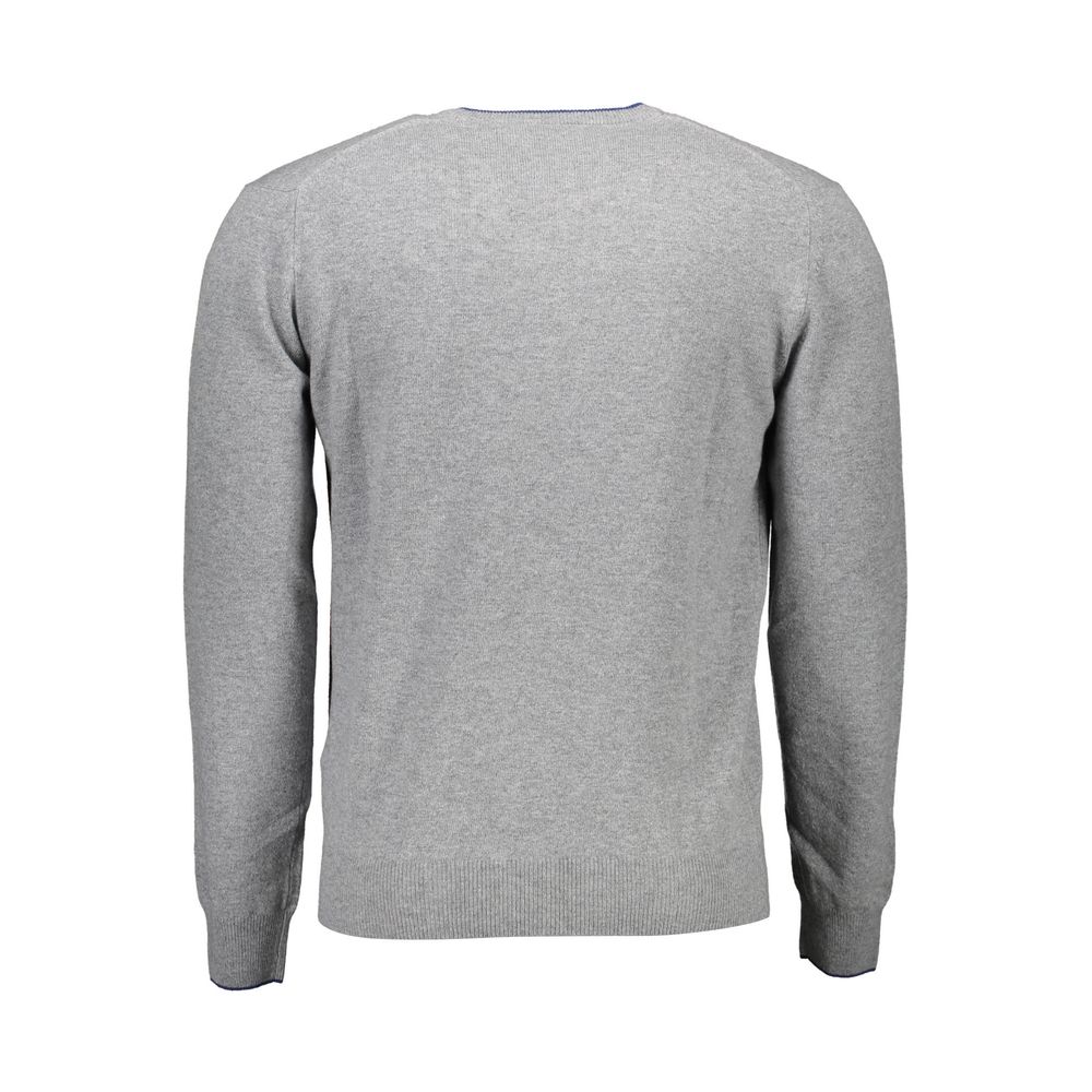 Harmont & Blaine men's gray Lana sweater with ribbed cuffs and collar, soft knit fabric, and classic fit.