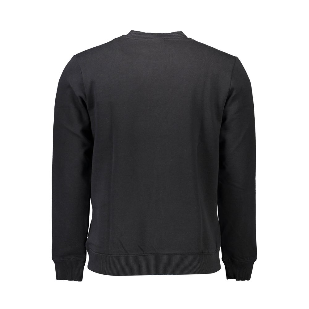 Black Napapijri cotton men's sweatshirt with crew neck and long sleeves, displayed flat on a white background.