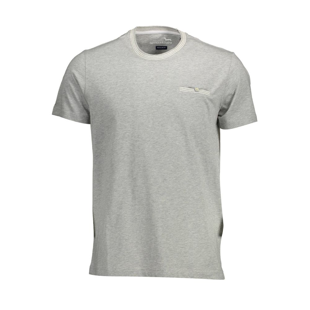 Harmont & Blaine men's gray cotton T-shirt with crew neck and short sleeves, casual style, front view.