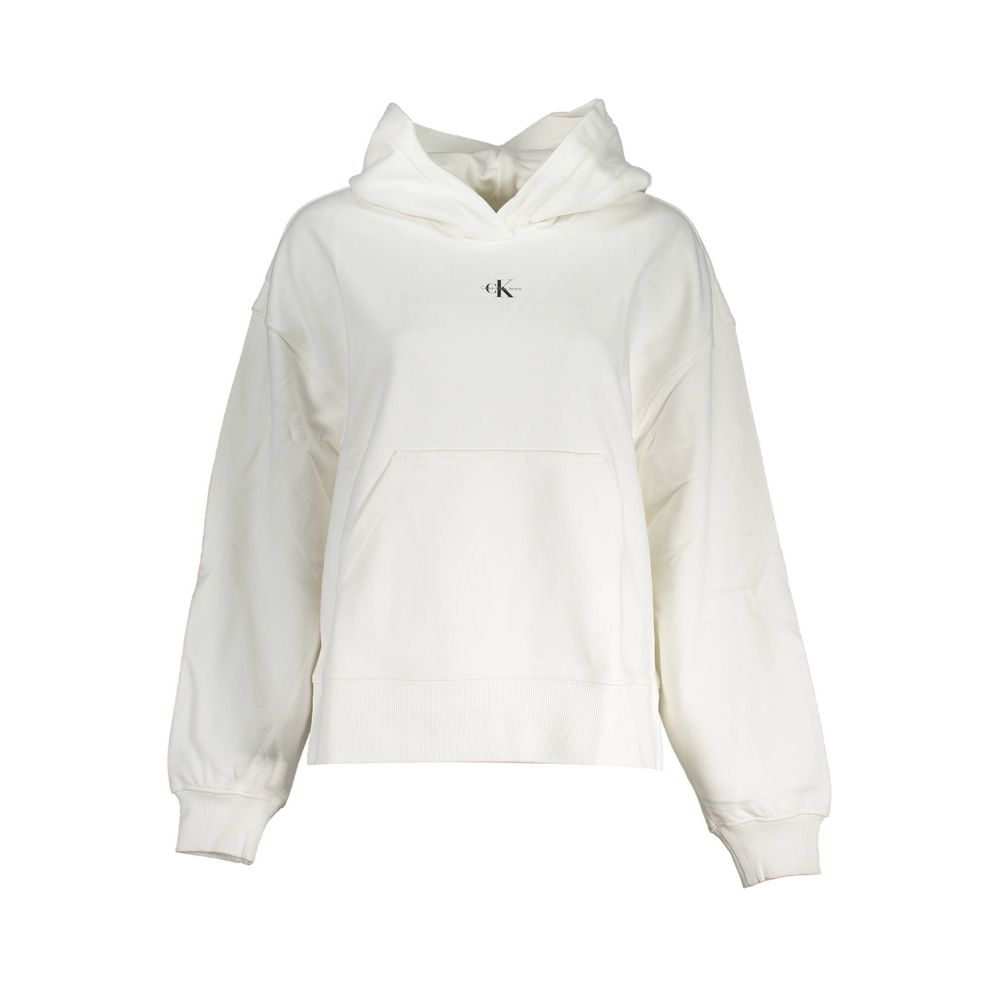White cotton women's sweater by Calvin Klein, featuring a classic crewneck design and soft knit fabric.