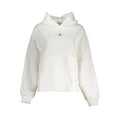 White cotton women's sweater by Calvin Klein, featuring a classic crewneck design and soft knit fabric.