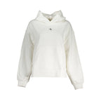 White cotton women's sweater by Calvin Klein, featuring a classic crewneck design and soft knit fabric.