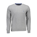 Harmont & Blaine gray wool men's sweater with a crew neckline and ribbed cuffs, stylish and warm for casual wear.