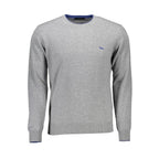 Harmont & Blaine gray wool men's sweater with a crew neckline and ribbed cuffs, stylish and warm for casual wear.
