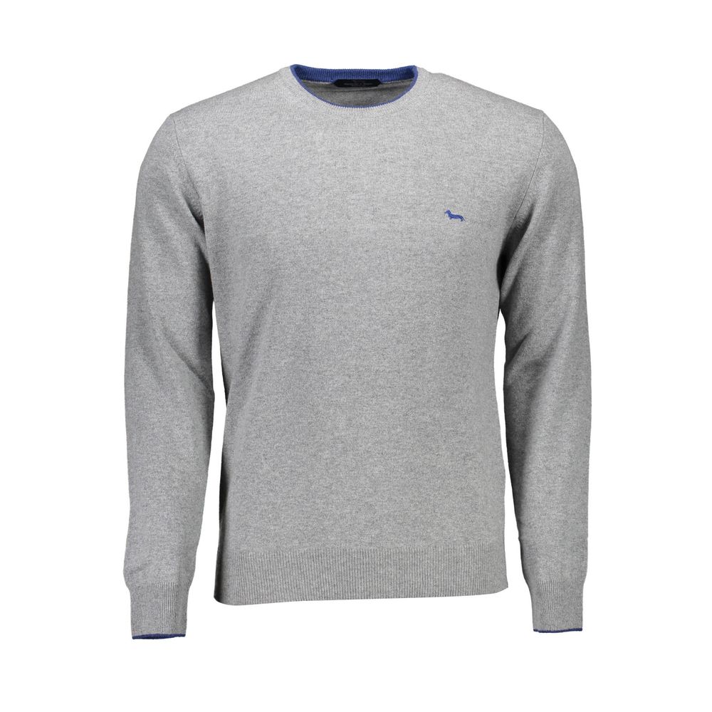 Harmont & Blaine gray wool men's sweater with a crew neckline and ribbed cuffs, stylish and warm for casual wear.