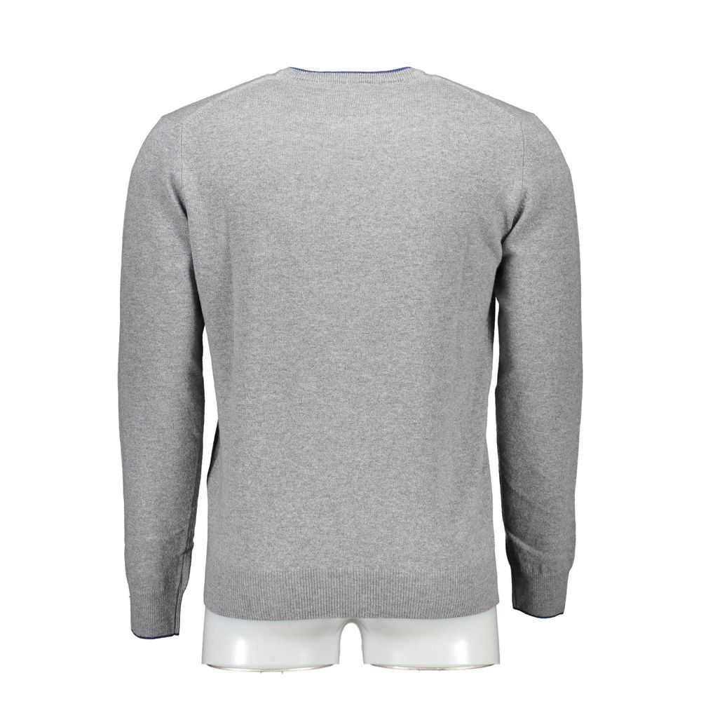 Harmont & Blaine gray wool men's sweater with ribbed cuffs and neckline, featuring a classic knit design.