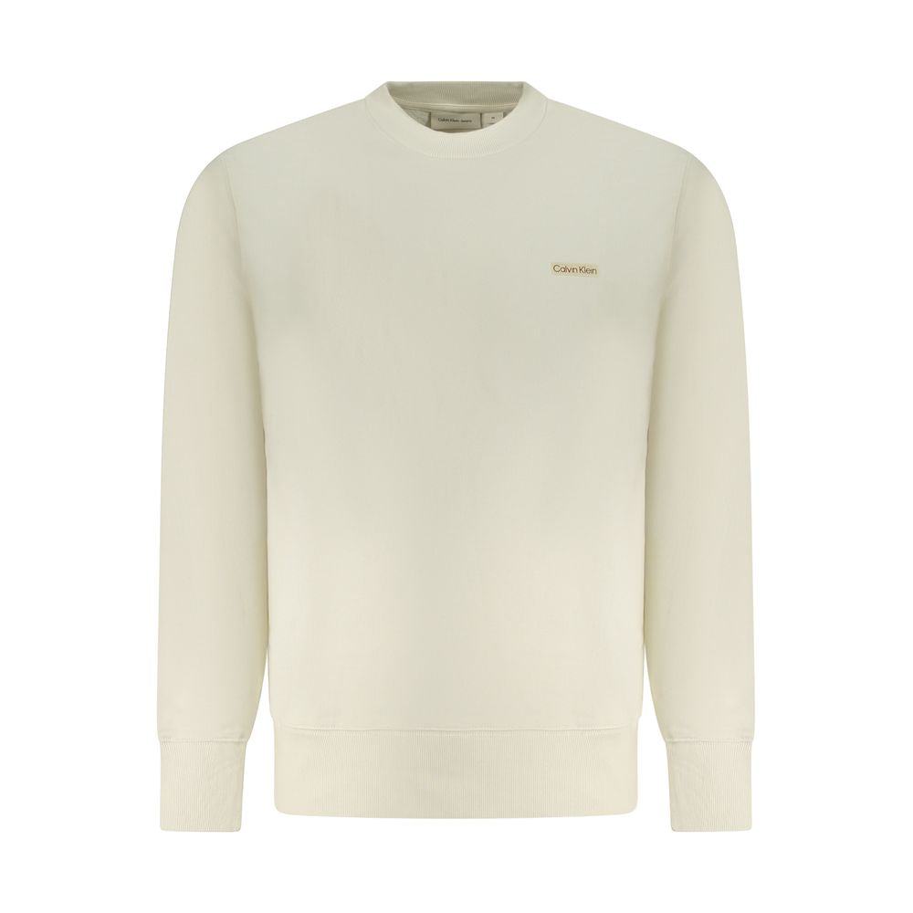 Beige cotton men's sweatshirt by Calvin Klein, featuring a classic crewneck and minimalist design.