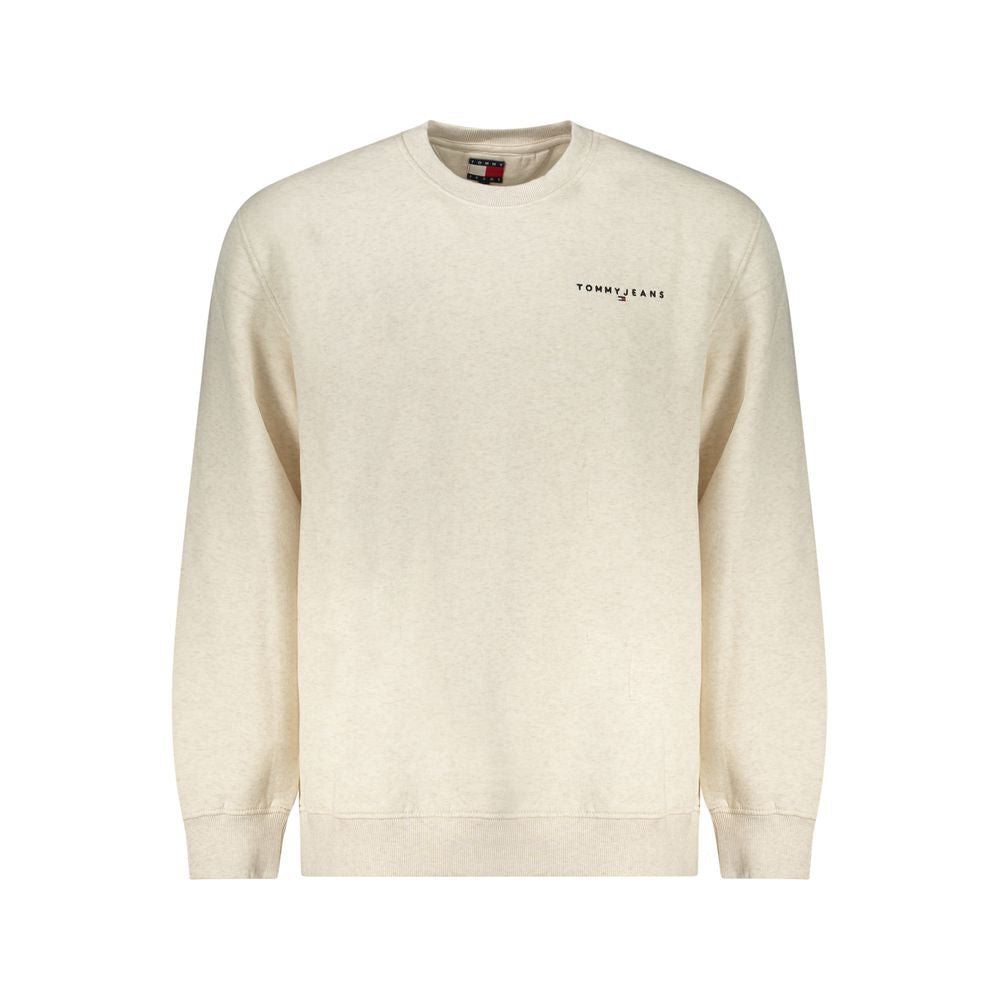 Beige cotton men's sweatshirt by Tommy Hilfiger with classic logo embroidery and ribbed cuffs, casual and comfortable style.