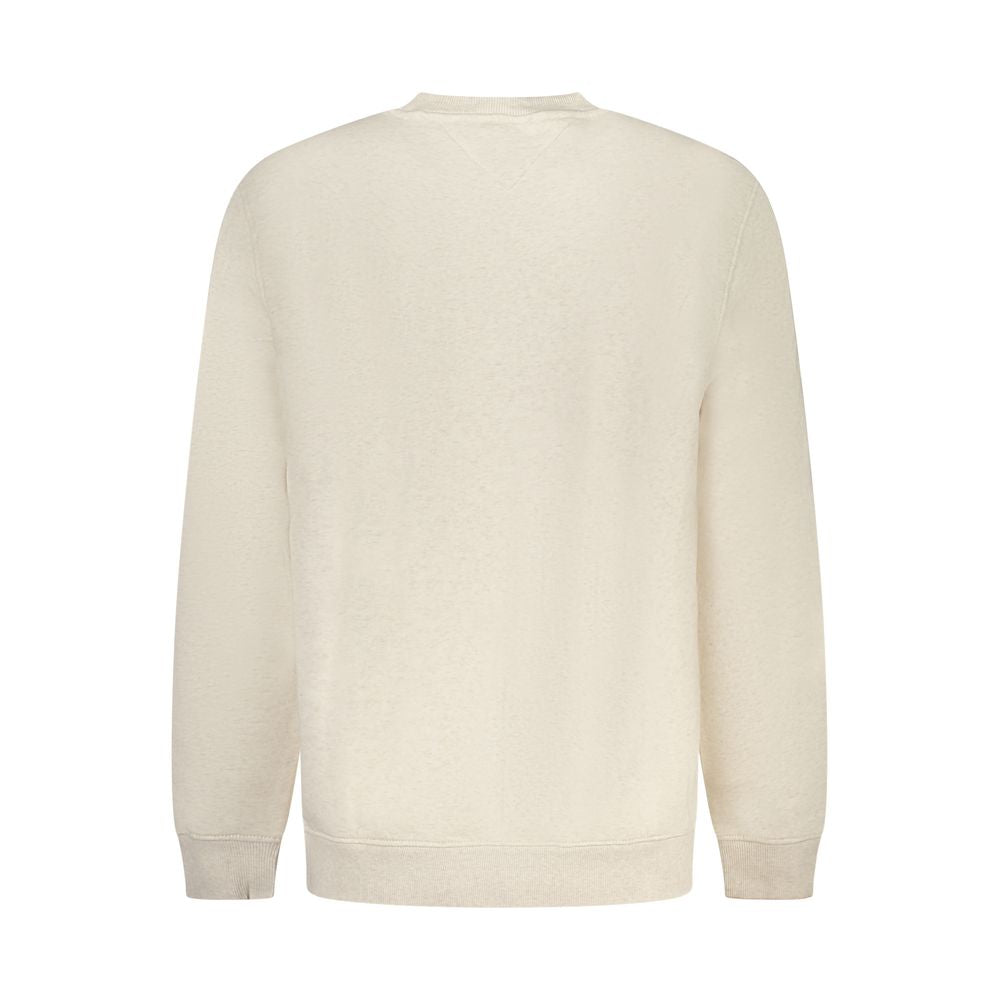 Beige cotton men's sweatshirt by Tommy Hilfiger with crew neck and logo embroidery, casual and comfortable for everyday wear.
