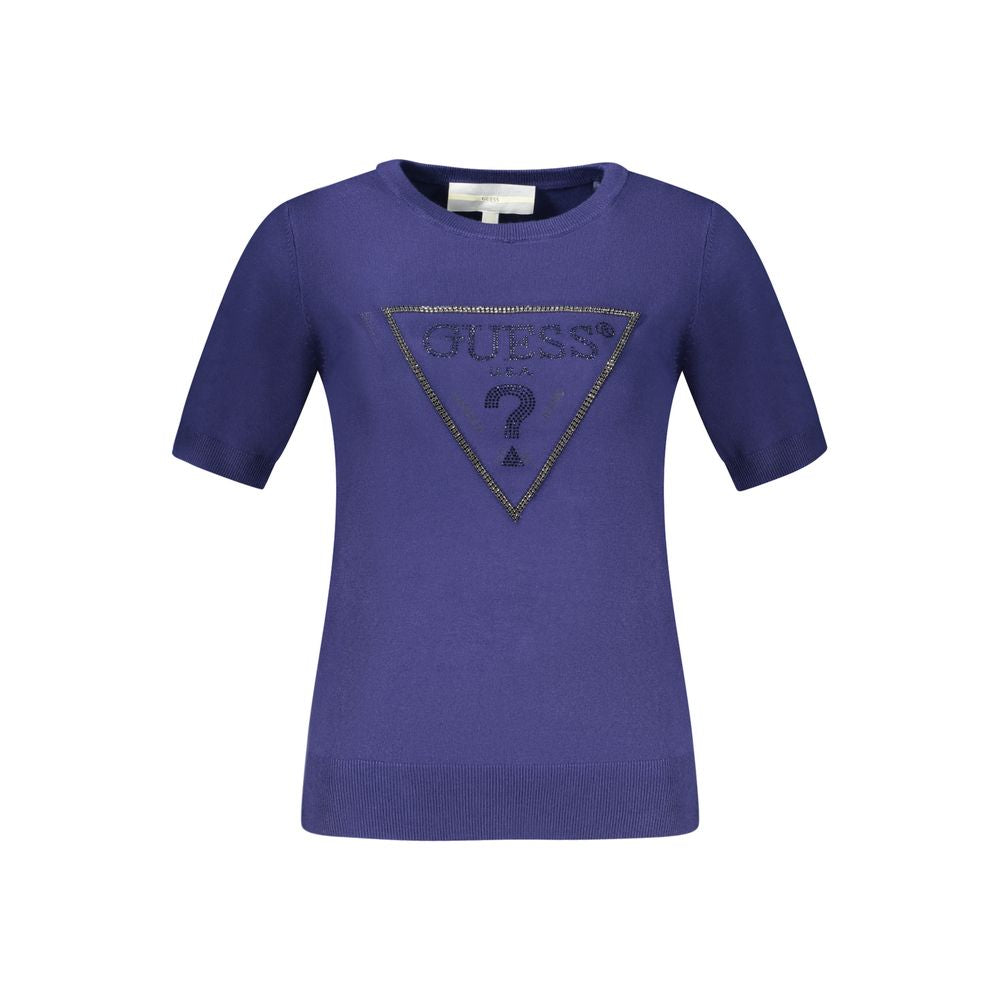 Guess Jeans Blu Viscosa woman sweater featuring a cozy, lightweight knit in vibrant blue with a relaxed fit and stylish design.