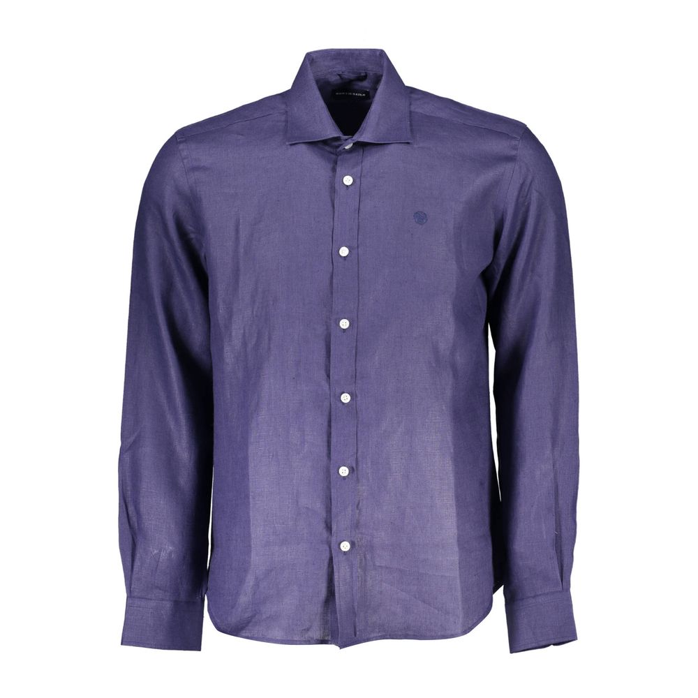 Light blue North Sails Blu Linen men's shirt displayed flat, showing collar, buttons, and linen fabric texture.