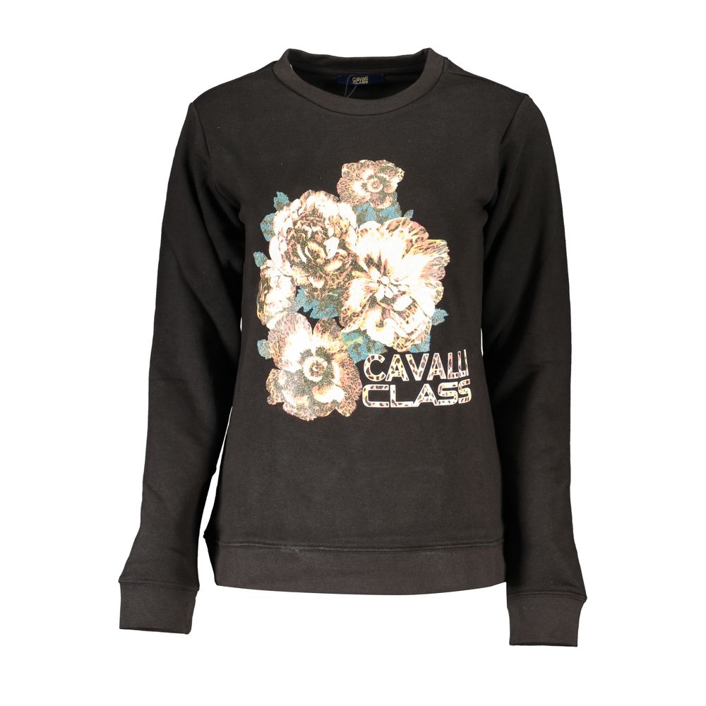 Black cotton women’s sweatshirt by Cavalli Class featuring a relaxed fit and subtle branding on the front.