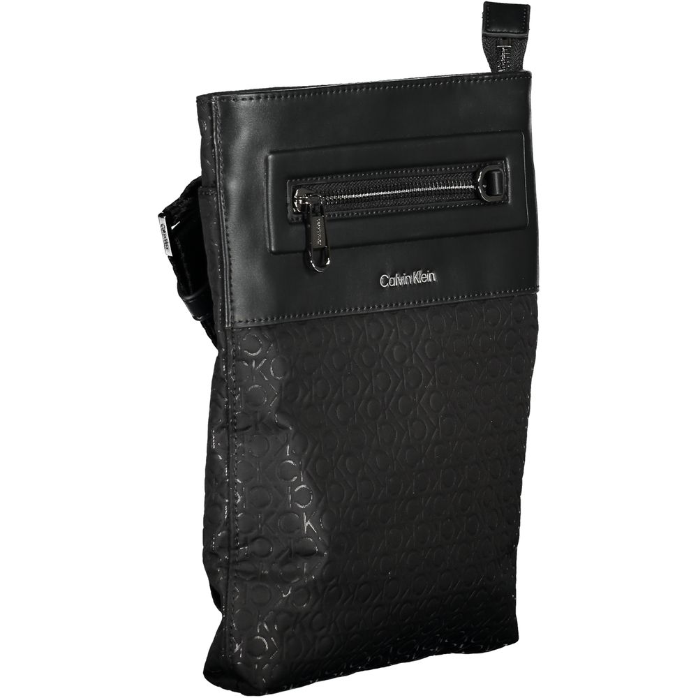 Calvin Klein black polyester men's shoulder bag with adjustable strap and sleek design, suitable for everyday use.