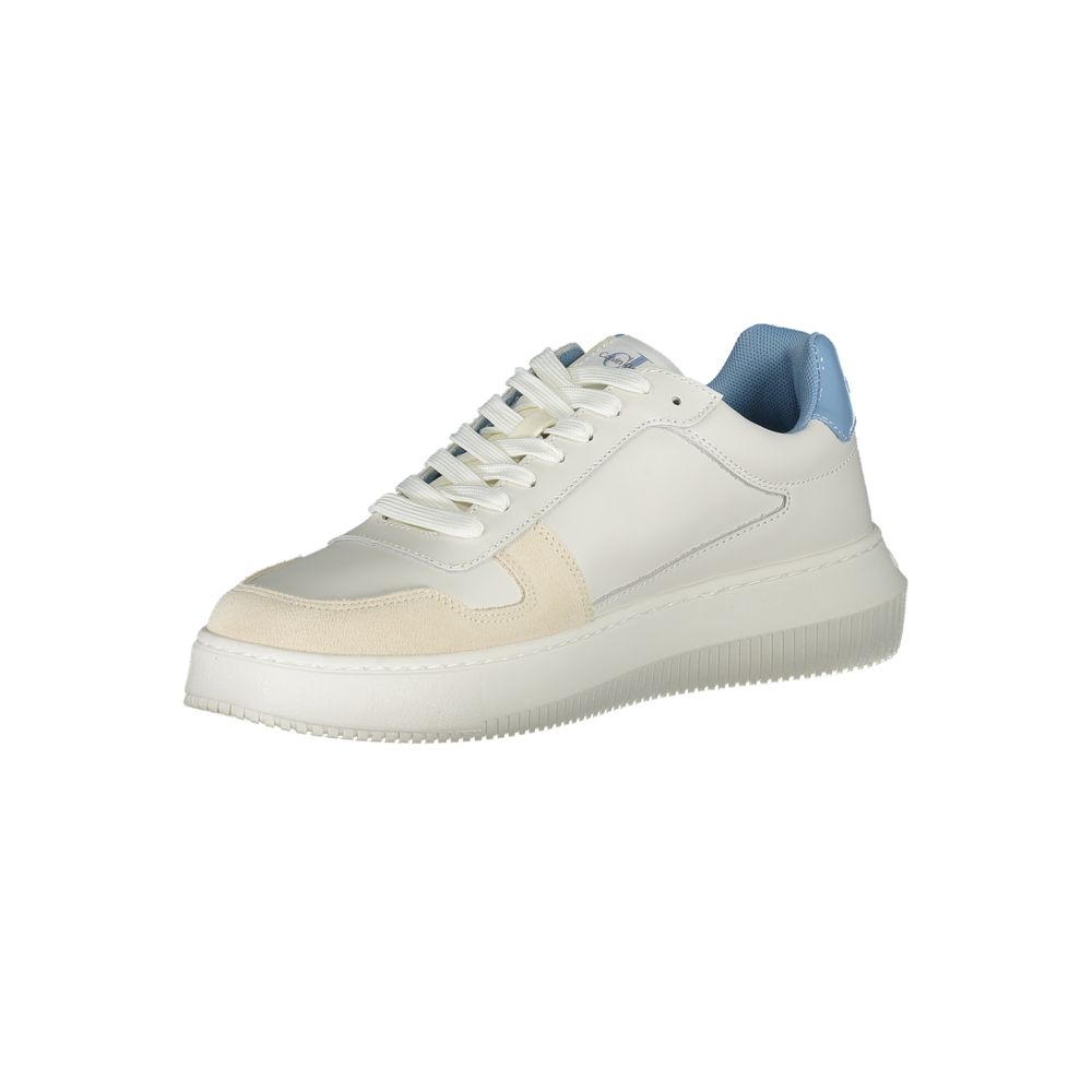 Calvin Klein Bianco leather men's sneaker with white laces and sleek design, featuring a minimalist style for casual wear.