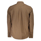 Timberland blue cotton men's shirt displayed on a hanger, featuring a classic collar and button-up front.