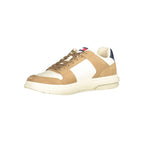 Tommy Hilfiger beige leather men's sneaker with white sole and subtle branding, showcasing a stylish casual footwear design.