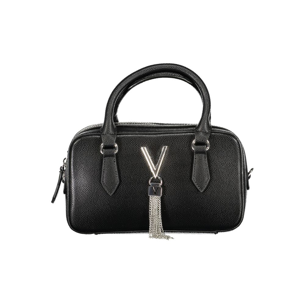 Mario Valentino Nero women's polyurethane bag with sleek design and silver-tone hardware, featuring top handles and a spacious interior.