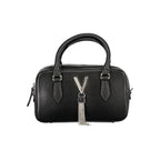 Mario Valentino Nero women's polyurethane bag with sleek design and silver-tone hardware, featuring top handles and a spacious interior.