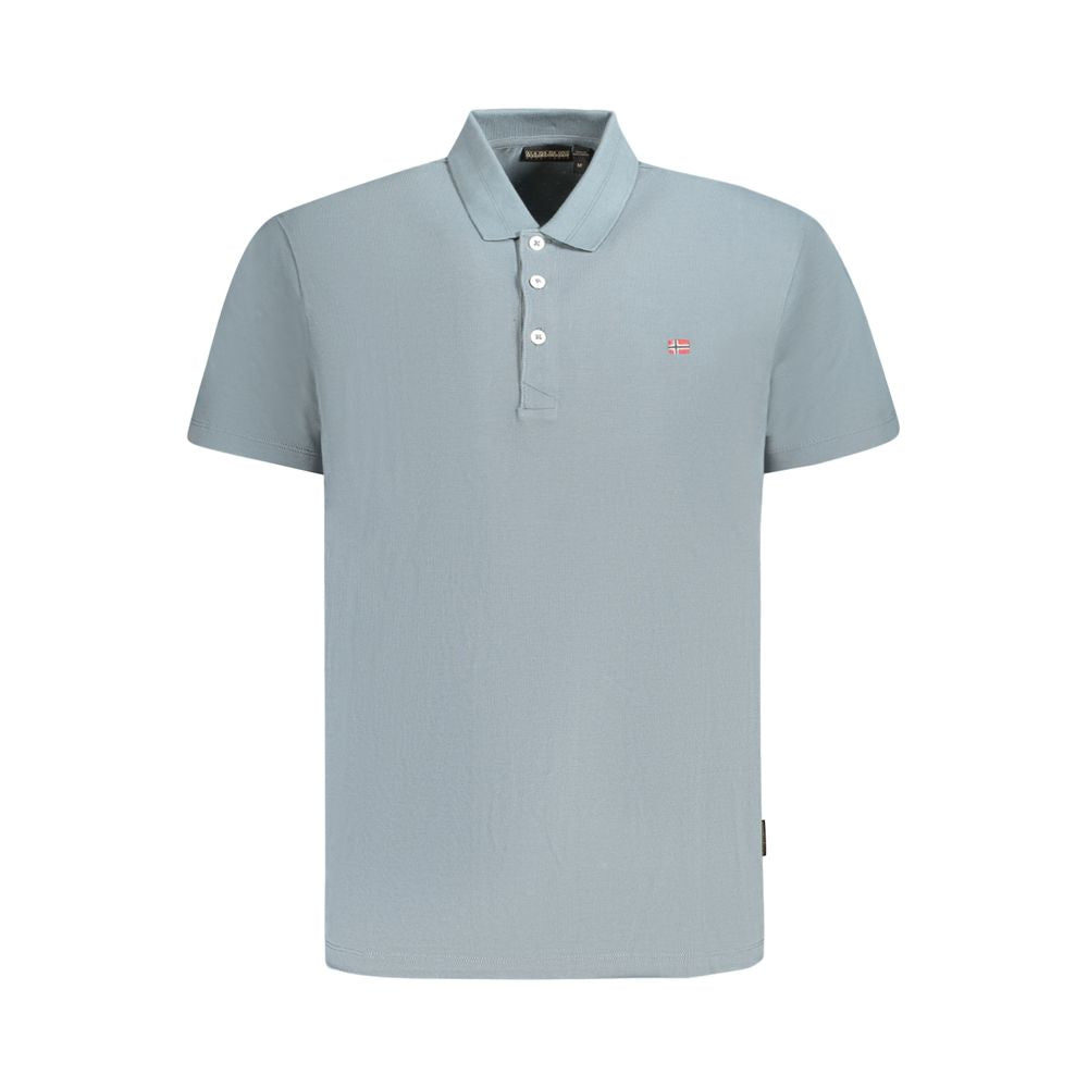 Napapijri men's gray cotton polo shirt with a classic collar and short sleeves, displayed on a plain background.