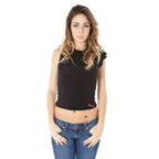 Black Zuelements women’s micro modal T-shirt, close-up of soft fabric and neckline on a casual fit top.