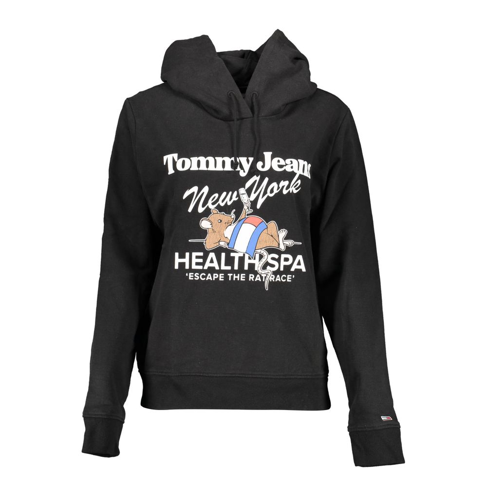 Black cotton women's hoodie from Tommy Hilfiger featuring a relaxed fit and classic logo detail.