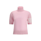 Thom Browne multicolor polyamide turtleneck sweater featuring vibrant patterns and a high neckline.