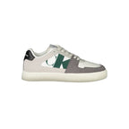 White Calvin Klein men's polyester sneaker with sleek design, featuring a lace-up closure and minimalist style.