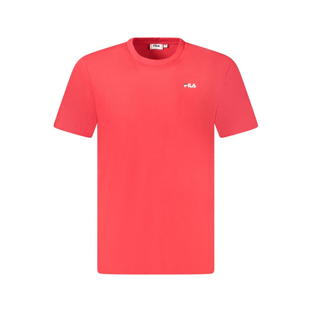 Red cotton men's T-shirt by Fila, casual style with short sleeves and crew neck, displayed flat.