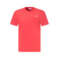 Red cotton men's T-shirt by Fila, casual style with short sleeves and crew neck, displayed flat.