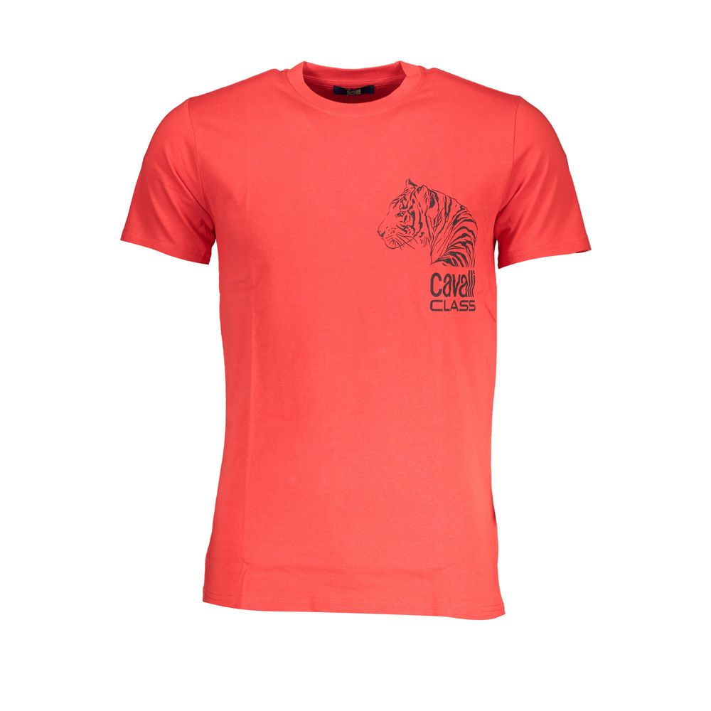 Cavalli Class Rosso cotton men's T-shirt featuring a classic crew neck and stylish design, front view.