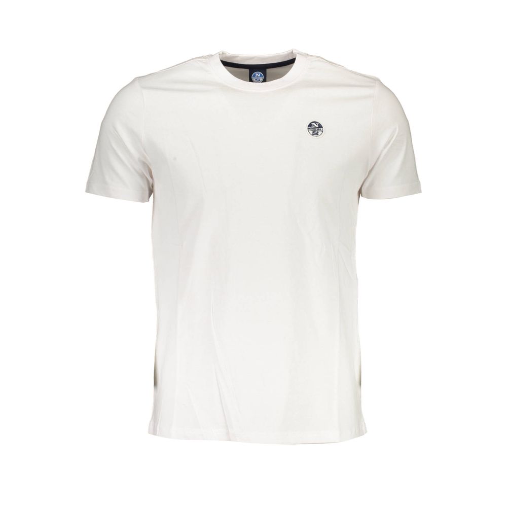 North Sails Bianco Cotton Men’s T-Shirt displayed on a hanger, featuring a classic white design and soft cotton fabric.